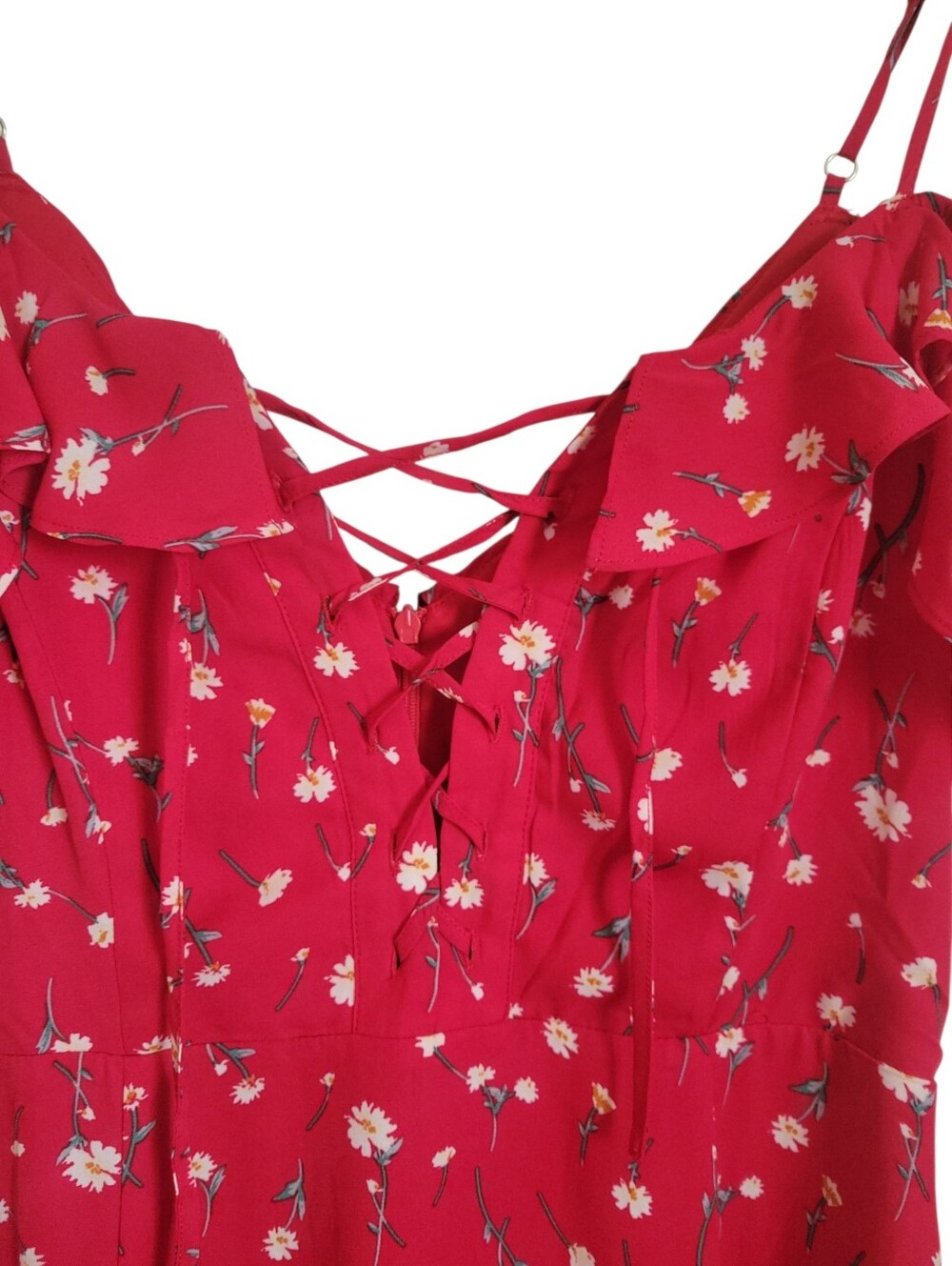 IF BY SEA Floral Ruffle Maxi Dress Red Cottagecore Lace Up Sundress Size M - Picture 4 of 9